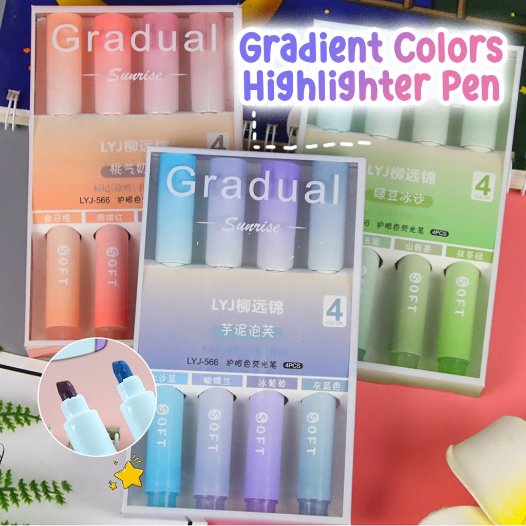 

Gradient Highlighter Pen Set, Stabilo, Penanda Tulisan Warna Neon, Pena Tinta Transparan Warna warni, Stationery set