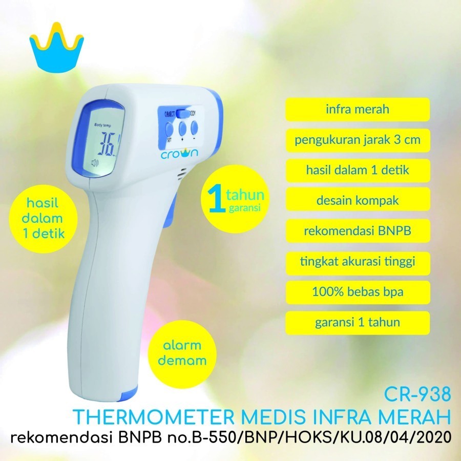 Crown Thermometer tembak Digital Non Contact termometer kualitas medis rekomendasi BNPB
