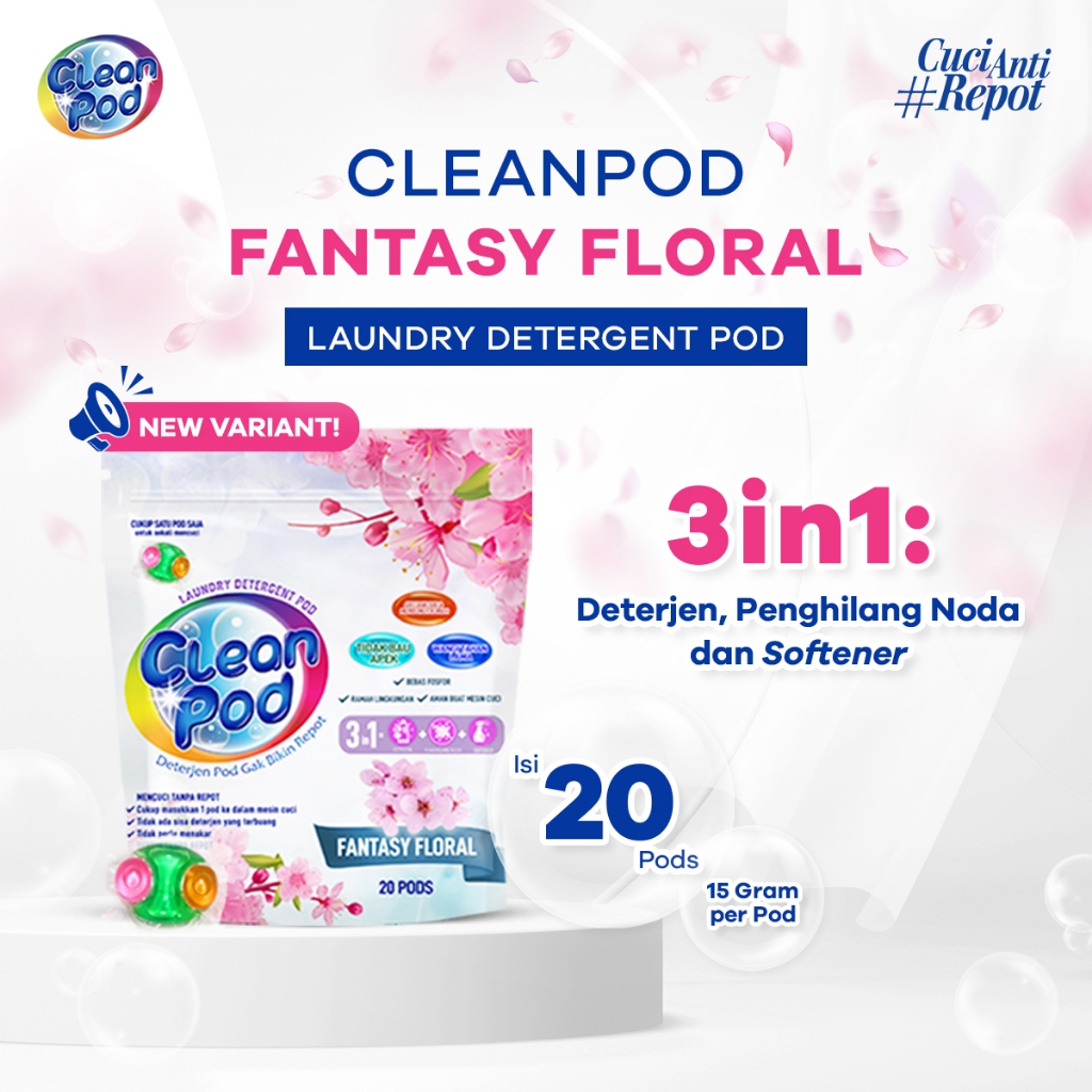 CleanPod Fantasy Floral Laundry Pod Detergent/Deterjen Pod 15Gr/Pod (1 Pack isi 20 Pods)