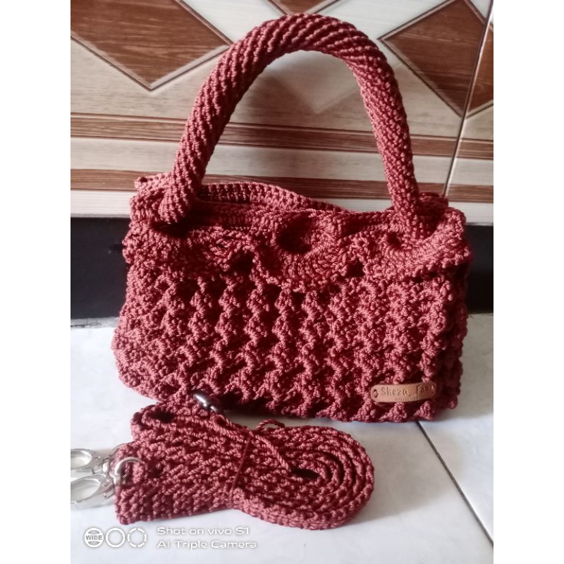 Tas rajut motif prada,tas hp