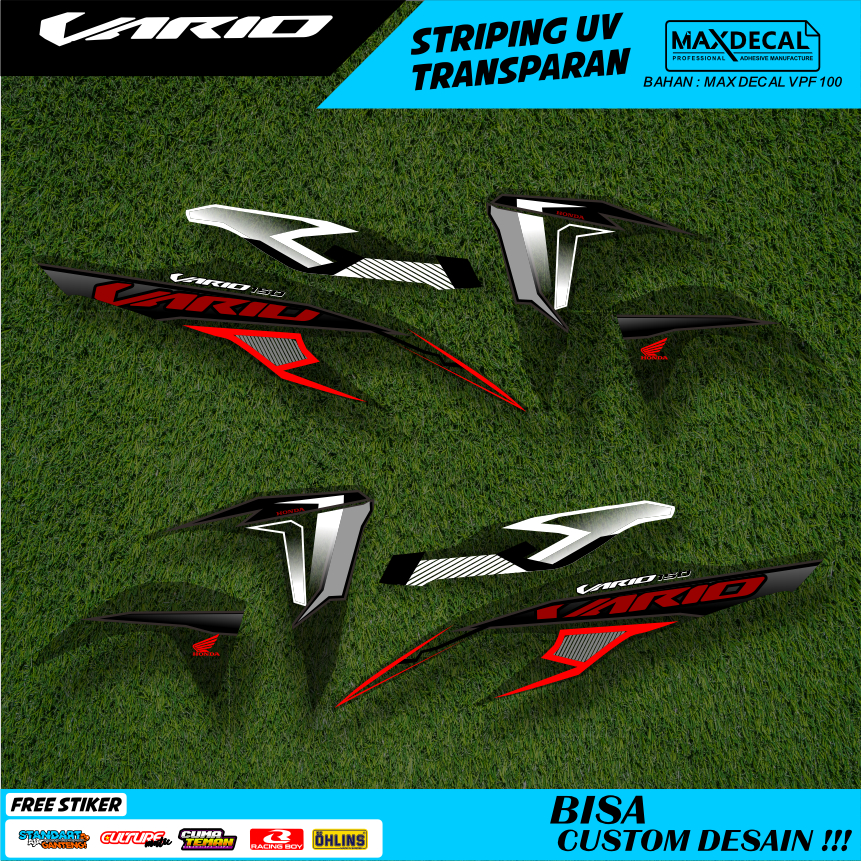 decal striping sticker transparan vario 125 150 new old variasi motif vietnam hitam merah putih 23