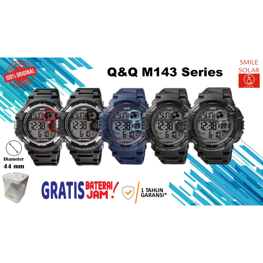 Jam Tangan Pria Casual Sporty Rubber Digital Original Q&Q QnQ QQ M143 M143J Diameter Besar