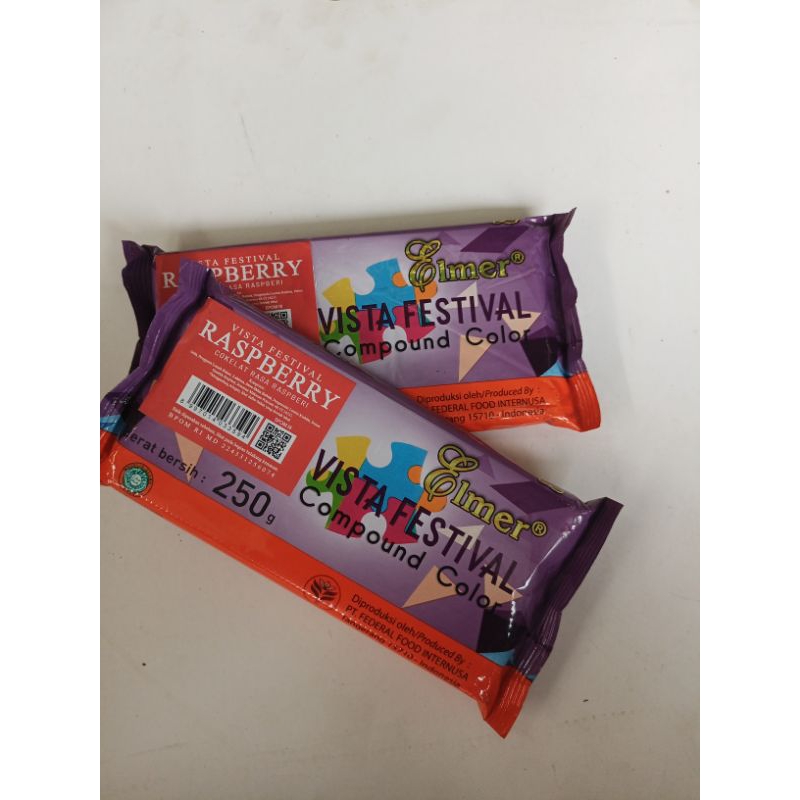 

Elmer vista festival compound color 250gr/elmer coklat rasa raspberry 250gr Chocolate