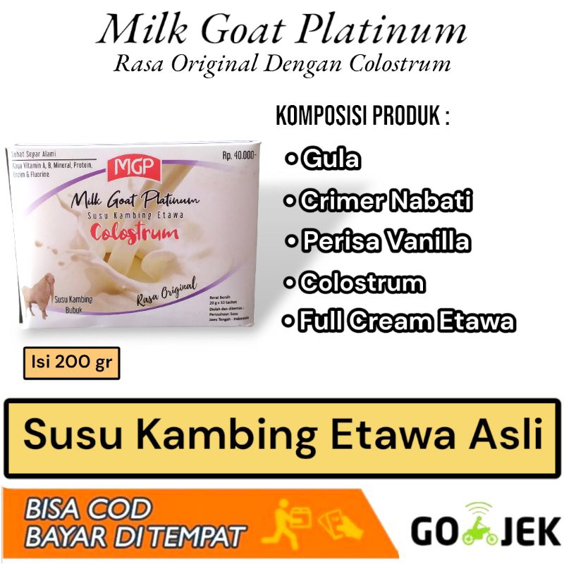 

Susu Kambing Etawa Rasa Original (MGP), Dapat Memperkuat Sendi Pada Tulang, Susu Rendah Gula, Mengatasi Masalah Pernafasan, Susu Pembersih Paru Paru, Mengatasi Infeksi Saluran Pernapasan, 1 Box Isi 10 Sachet 200 gram