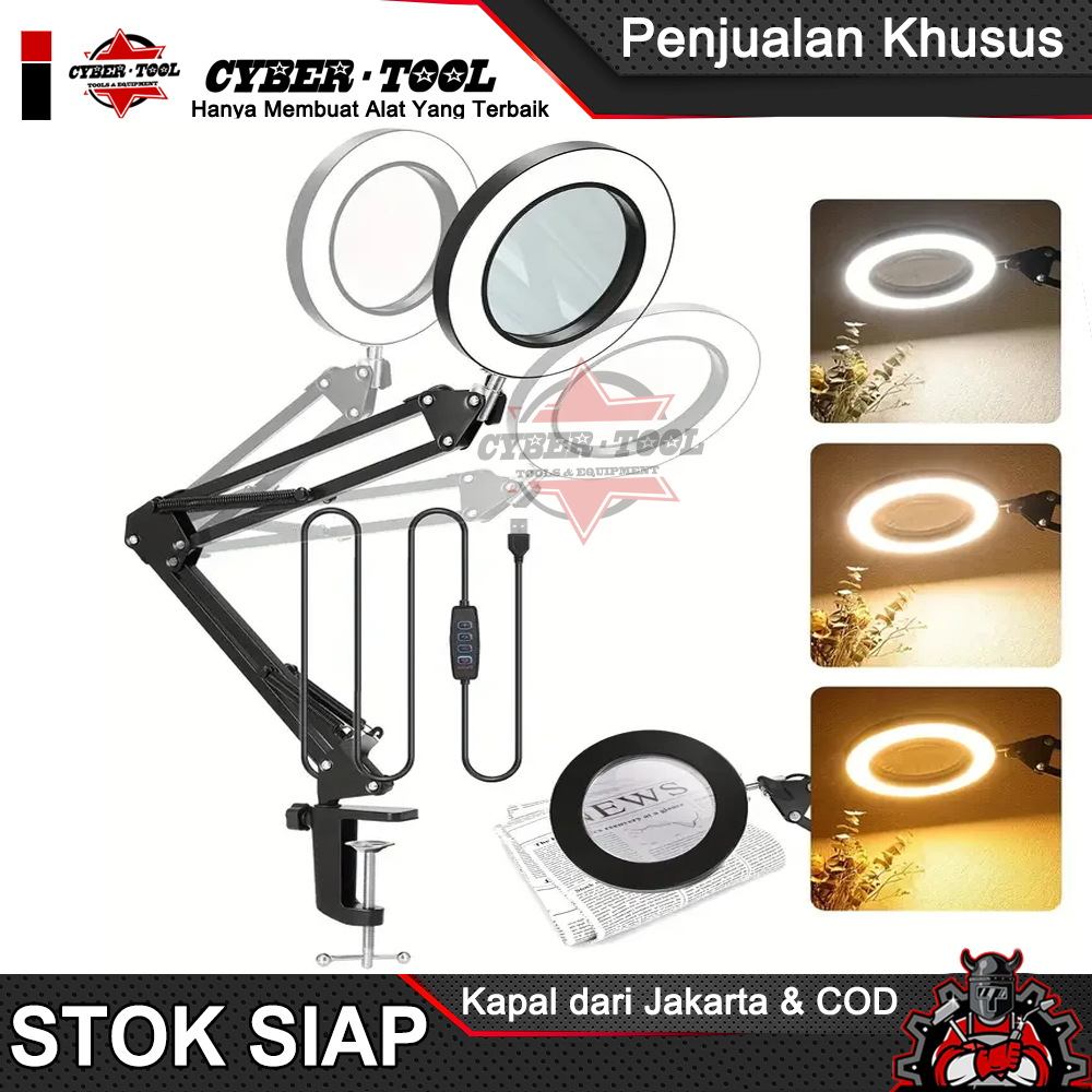 Lipat Profesional 10X Kaca Pembesar Lampu Meja Kaca Pembesar Lampu LED Lampu Baca dengan Tiga Mode P