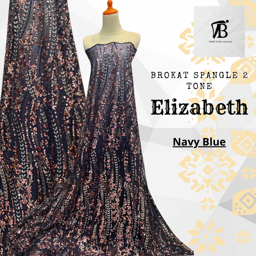 Kain Bahan Brokat Brkat Tile Tulle Bordir Payet Spangle Sparkle Eliazbeth 2 Tone Bahan Kebaya Gaun P