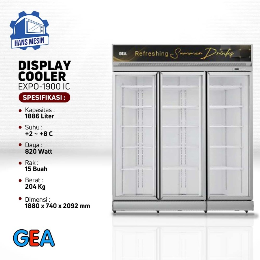 GEA Display Cooler EXPO-1900IC / Showcase 3 Pintu GEA 1886 Liter