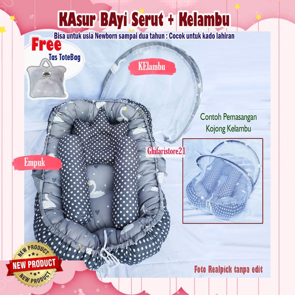 Kasur Bayi Kelambu Portable Motif Bolak Balik Bisa Dipakai Free Tas + Bantal dan Guling