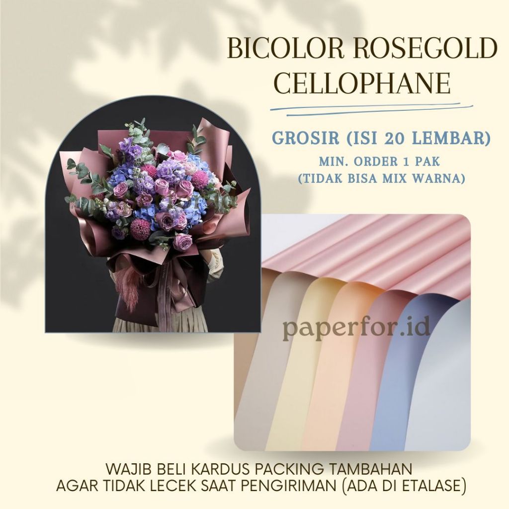 

GROSIR Kertas Buket Bunga BICOLOR ROSEGOLD isi 20 lembar