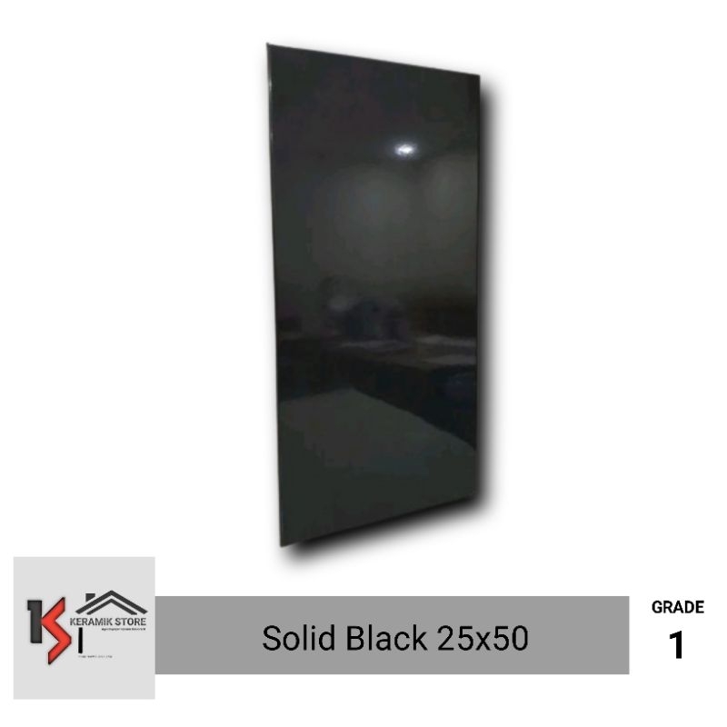 Keramik Dinding 25x50 Hitam Polos Glossy