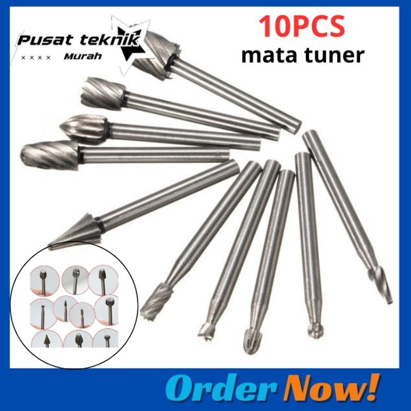 10pcs mata tuner 3mm 1set Mata Bor HSS Kikir Ukir Kayu Dremel Mini Drill Grinder Tuner Cuner Milling