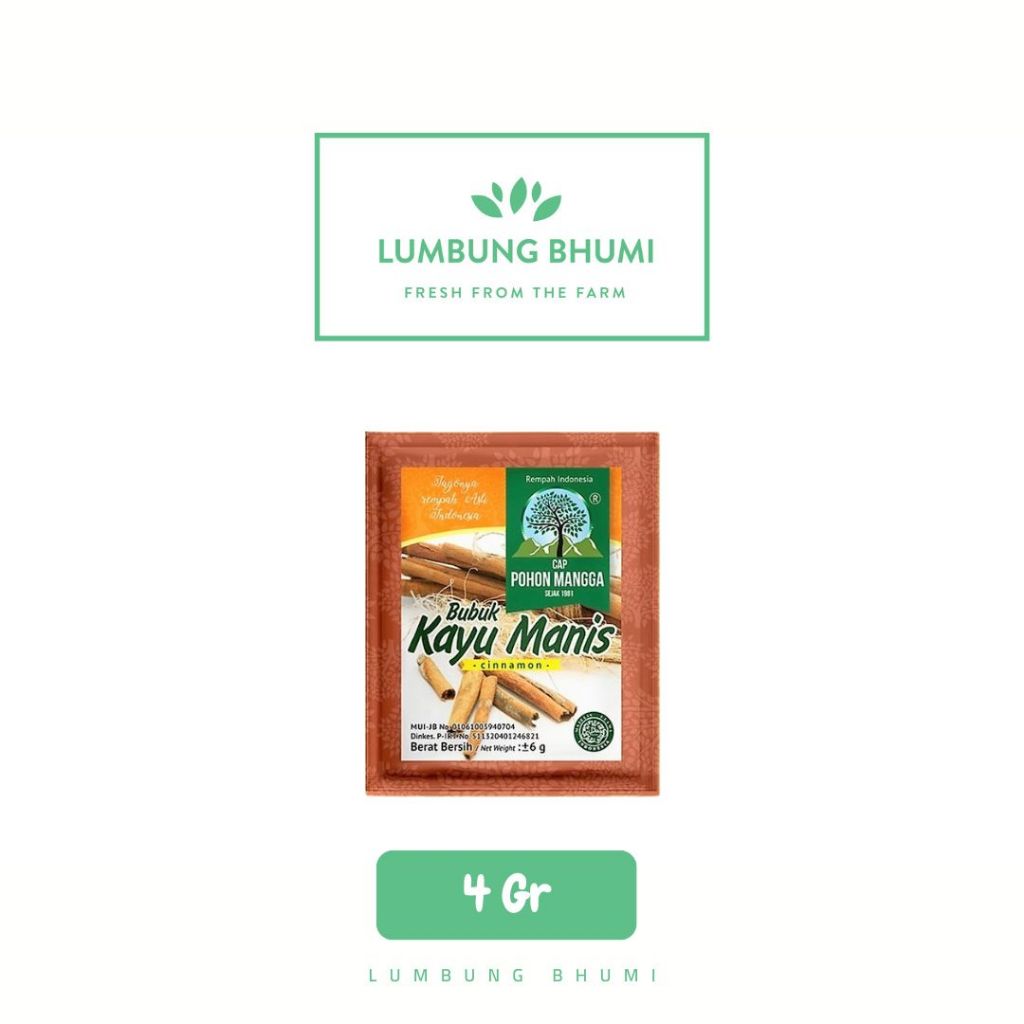 

CAP POHON MANGGA Bubuk Kayu Manis 4 Gr 1 Pcs - Lumbung Bhumi