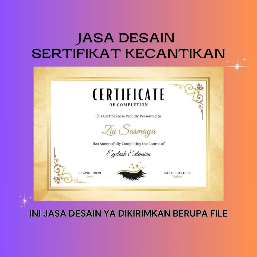 (TIDAK DICETAK) Desain Sertifikat Eyelash Lashlift|Jasa Desain Sertifikat Eyelash Extension