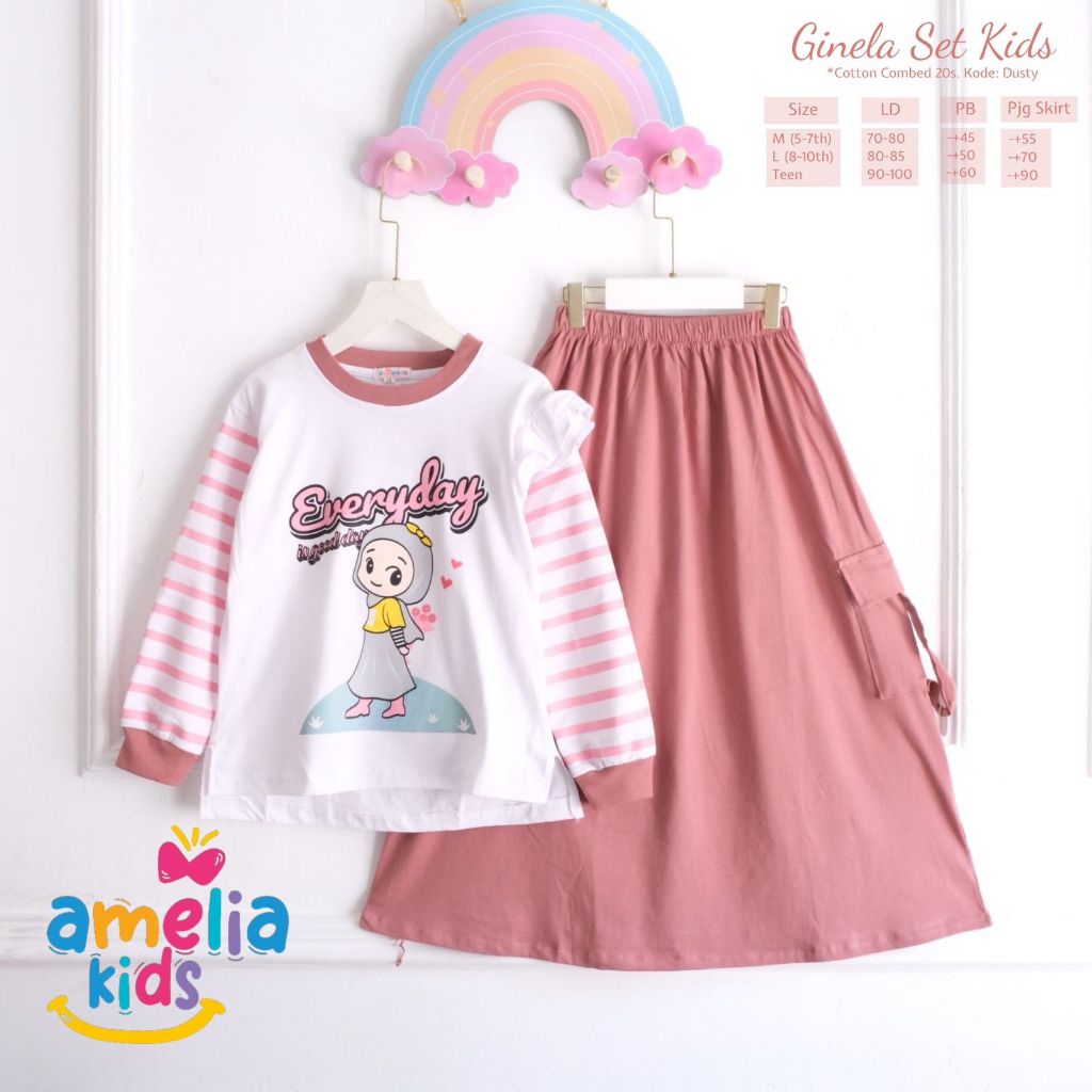 [TERMURAH AMELIA KIDS]  GINELA SETELAN ROK SKIRT ONE SET ROK REMAJA DRESS KIDS PAKAIAN ANAK PEREMPUA