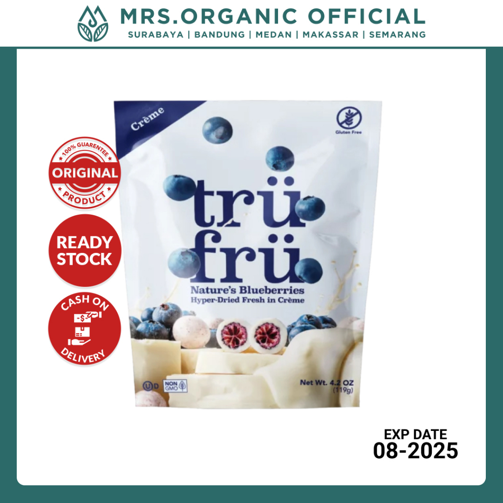 

Cemilan Buah Bluberi Lapis Krim Coklat Snack Cokelat Trufru Blueberries & Creme 119 gr