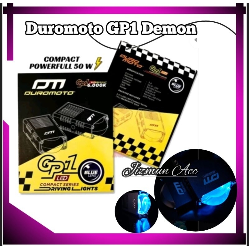 DUROMOTO GP1 DE Demon Eye Blue Lens 50W Slim Putih Lampu tembak Motor Foglamp Gril Mobil SEPASANG