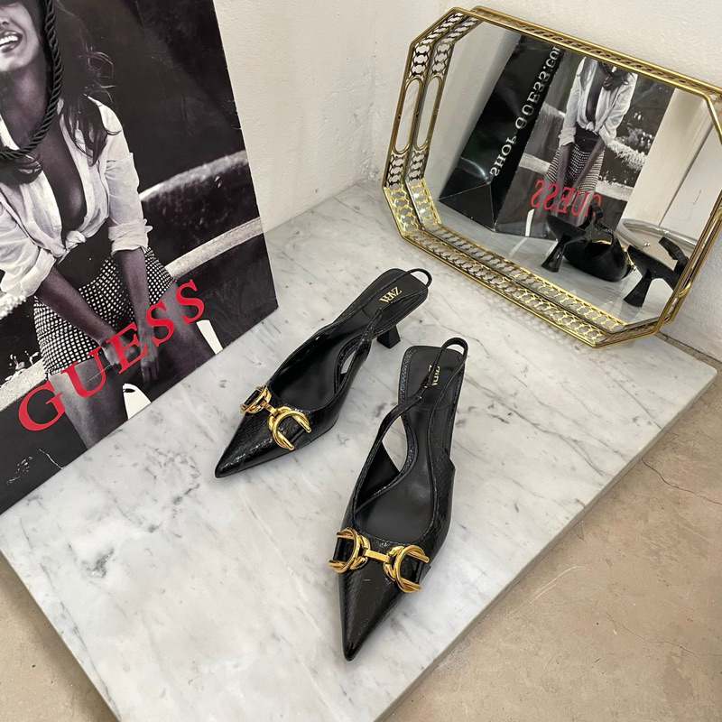 Pump heels 6.5cm by Zara import high quality fashion shoes sepatu wanita hak tinggi tali belakang pe