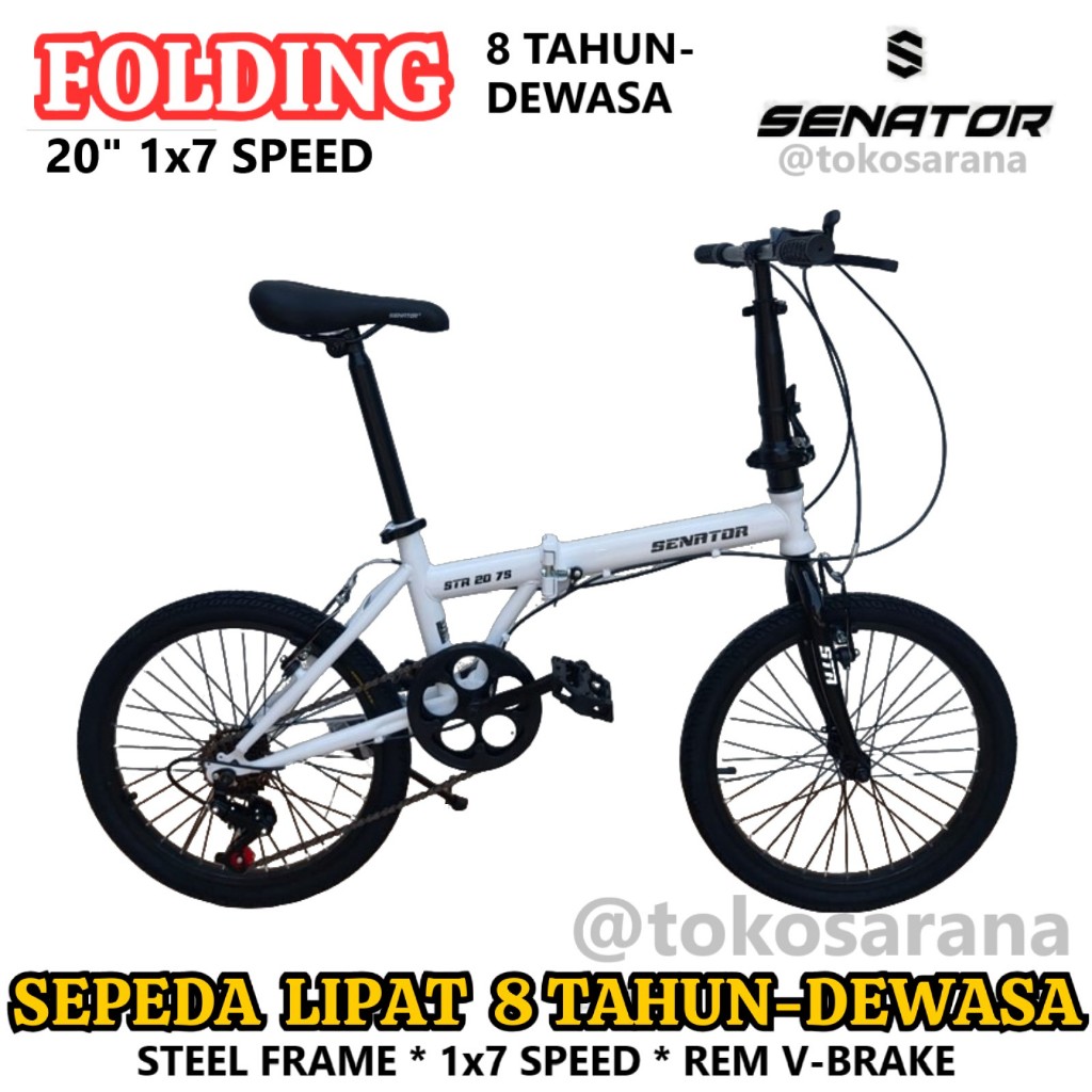 Sepeda Lipat Senator STR20-7S 20 Inch Rangka Steel 7 Speed Rem V-Brake Folding Bike Anak 8 Tahun Dew