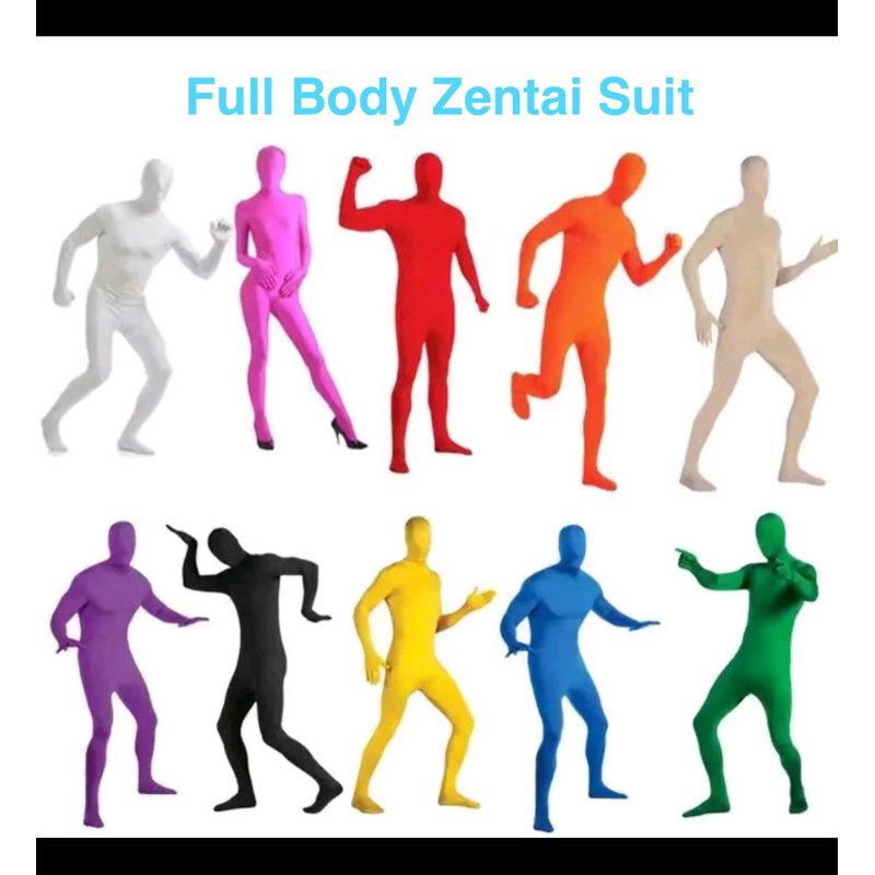 Full Body Zentai Spandex Lycra Kostum Catsuit Unitard Pria Wanita Hood