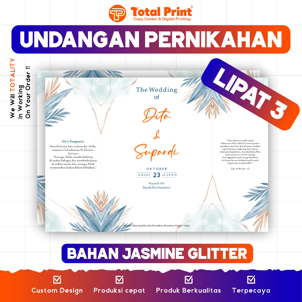 UNDANGAN PERNIKAHAN / UNDANGAN PERNIKAHAN LIPAT 3 / UNDANGAN PERNIKAHAN MURAH / UNDANGAN SIMPLE / UN