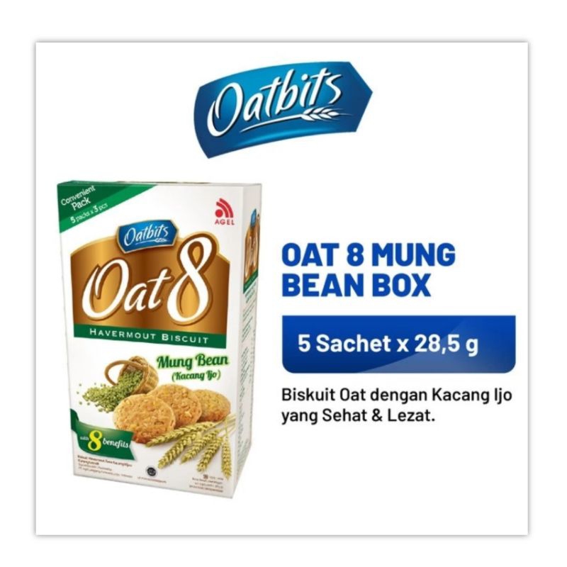 

Oatbits Oat 8 Mung Bean Box isi 5 sachet Biskuit Oat Kacang Hijau