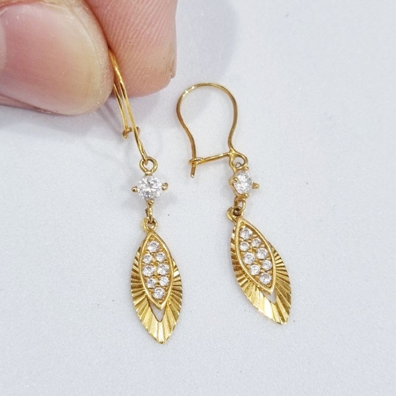 16K / 1.5 gr / 3.3 cm - Anting Emas Kawat Daun / Tetes Kadar 70% 700 - PJ