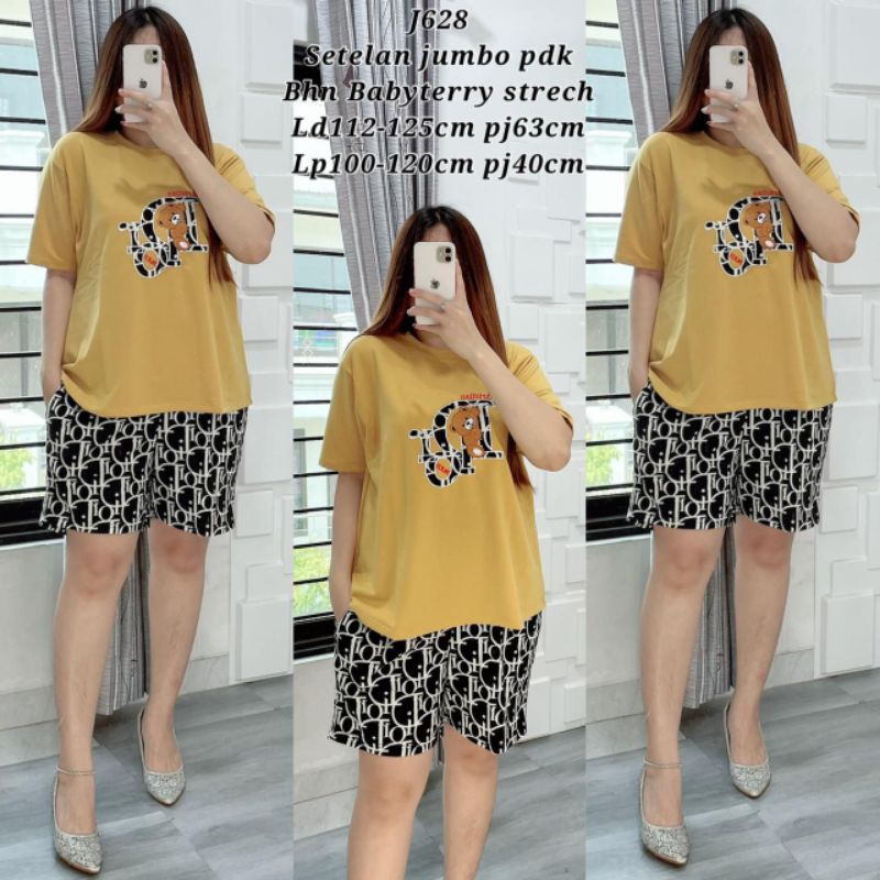 Setelan jumbo wanita celana pendek Babyterry strech premium V0009