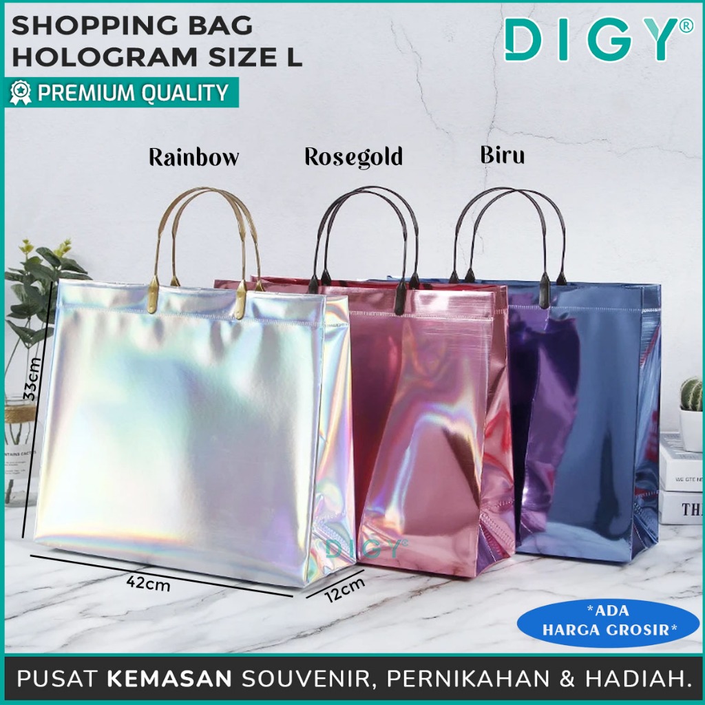 

Tas Shopping Bag Hologram / Goodie Bag Rainbow / Shopping Bag Metalik Doff / Tas Ultah / Tas Kado / Tas Kado Hadiah Gift / Paper Bag
