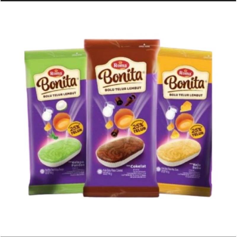 

ROMA BONITA/BOLU BONITA LEMBUT DENGA 3 VARIAN RASA,1BOX (1 RASA)/ 1 BOX ISI 12 BOLU ROMA BINITA