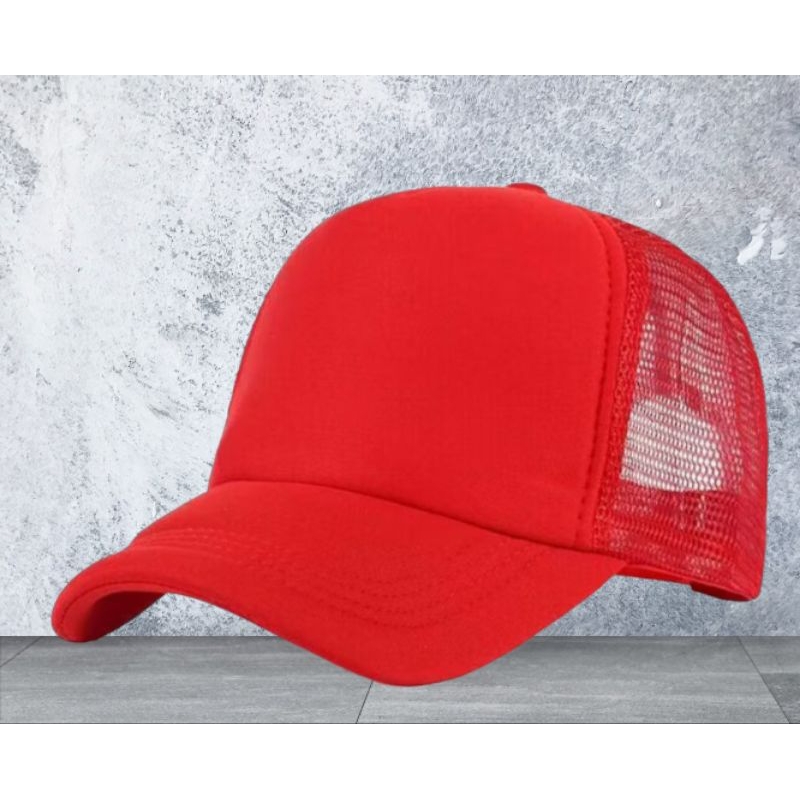 Topi trucker polos//topi jaring polos//topi jaring full merah