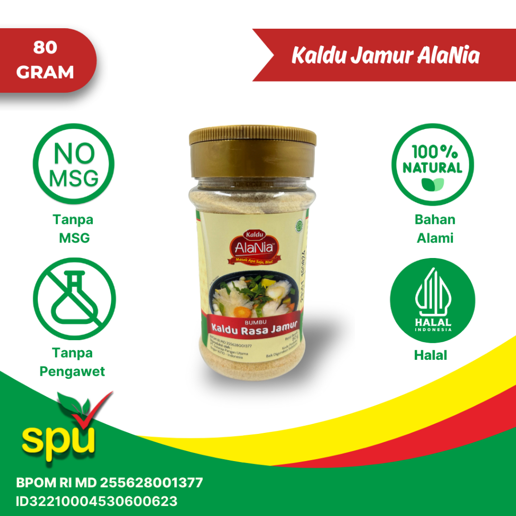 

Kaldu AlaNia Jamur 80 gram - Kaldu Sehat Non MSG - Kaldu MPASI