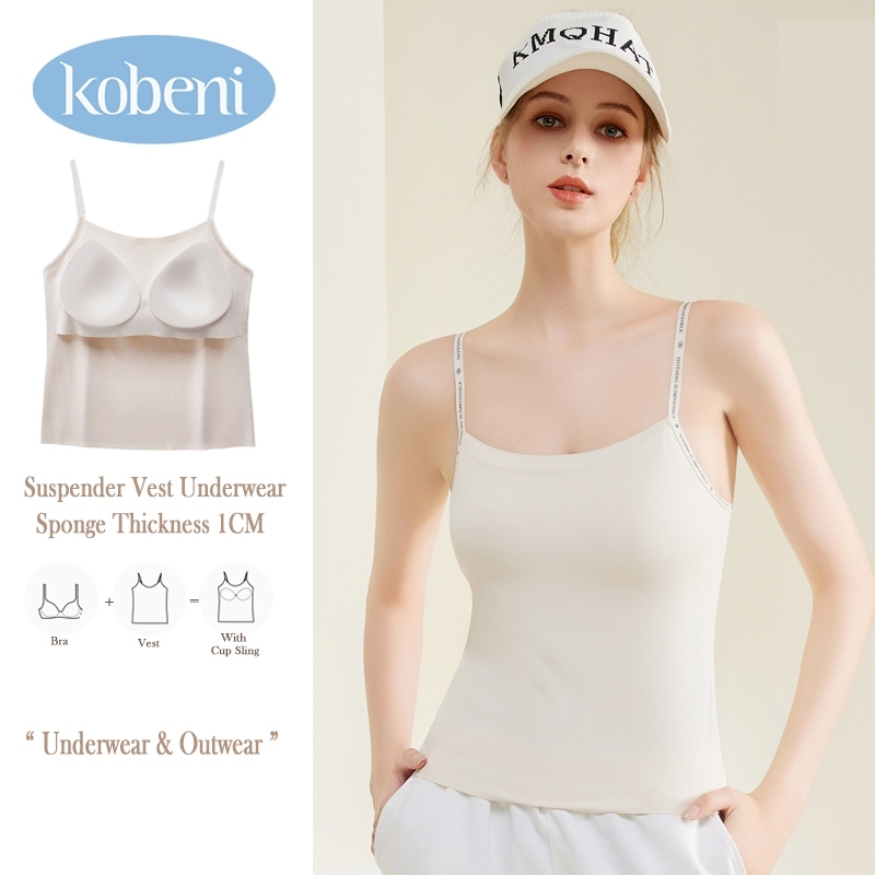 (Indonesia Stock) KOBENI Tank Top Bra With Cup BH Basic Wanita Panjang Tanktop Tali Spaghetti Premiu