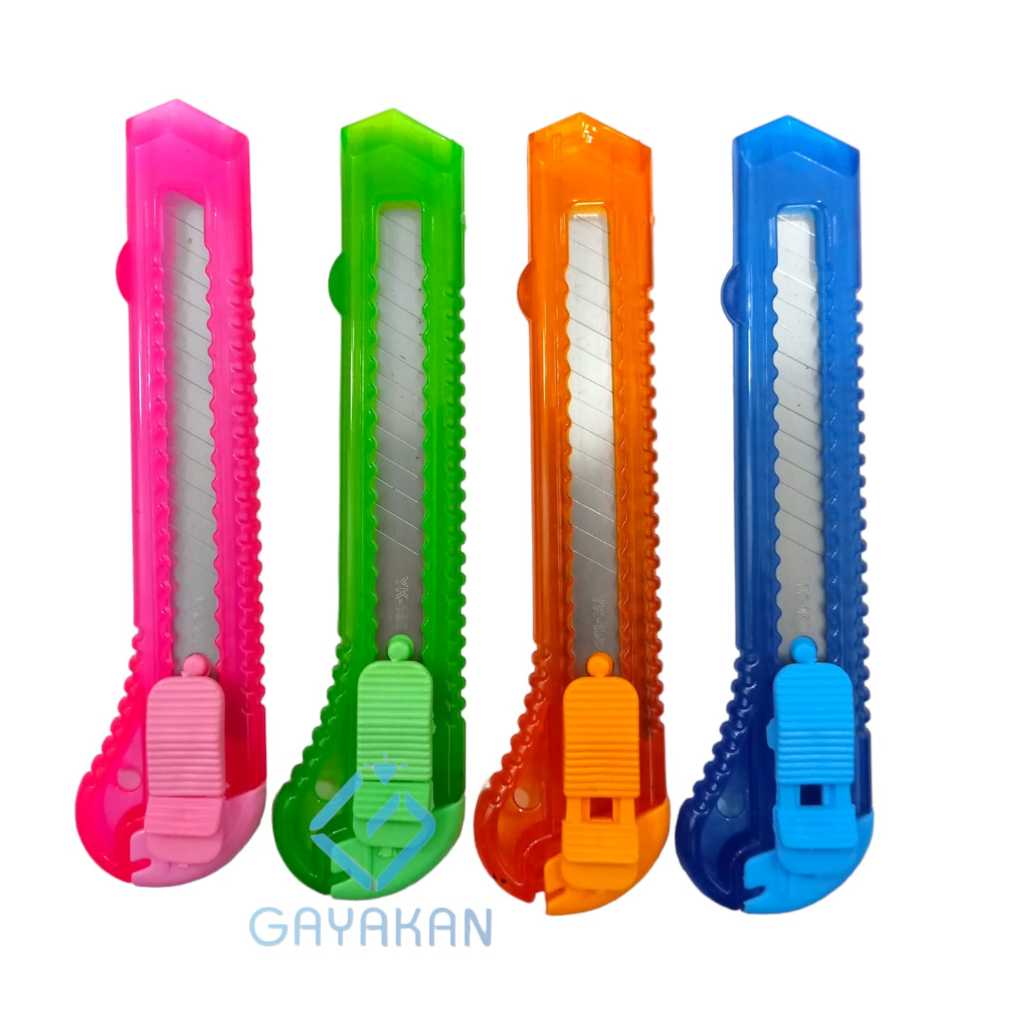 

1 Lusin (12 pcs) Pisau Cutter Ukuran Besar Multiwarna Transparan atau Dof