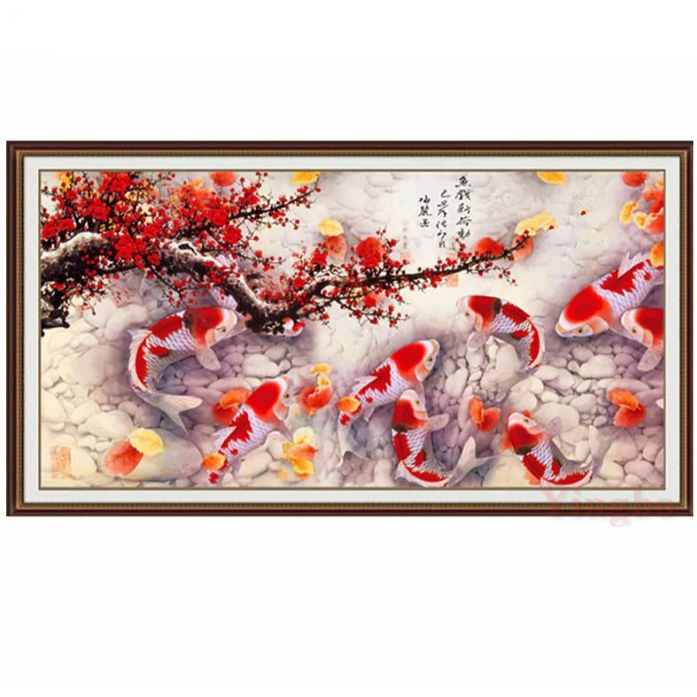DIY Diamond Painting Full ikan koi bunga plum 80x40 cm D162