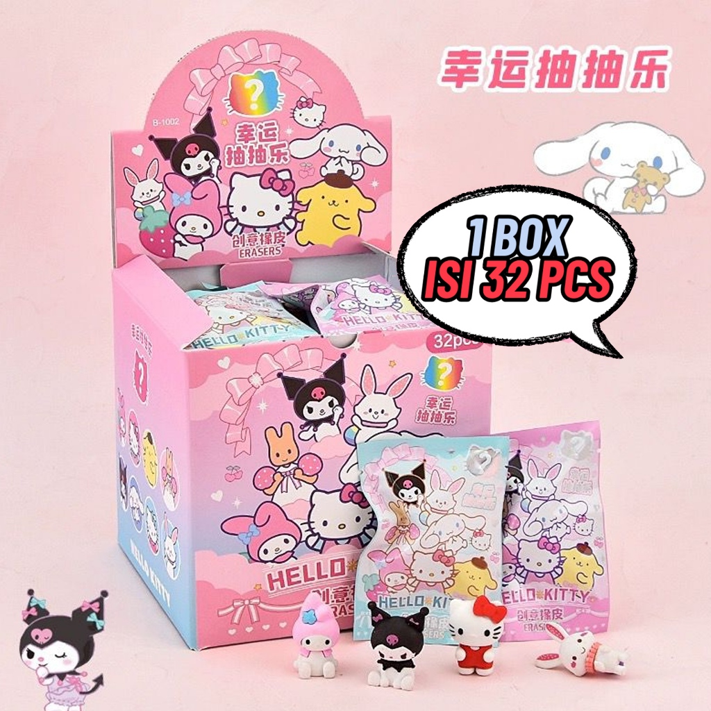 

(1 BOX ISI 32 PCS) Penghapus Misteri Paket Sanrio Premium Karakter Melody Kuromi Lucu Unik Imut Termurah Grosir Cod B-1002 SETIP STIP ERASER MYSTERY BOX