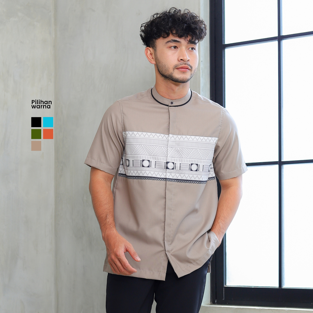SAVIQ Kemeja Koko List Kerah T.66 Modern Batik Dada Lengan Pendek Terbaru | Kemko Shanghai Pria