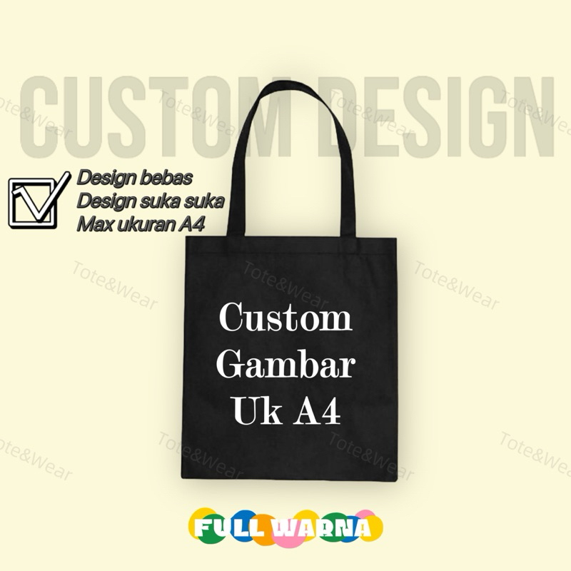 Totebag Hitam Kanvas Drill Custom/ ToteBag Murah Unisex