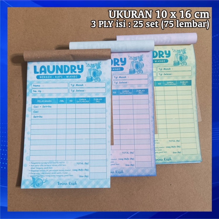 Nota Laundry 3 Ply Ncr Tembus Lapis Cetak Biru Loundri Kiloan Baju Loundry Struk Faktur