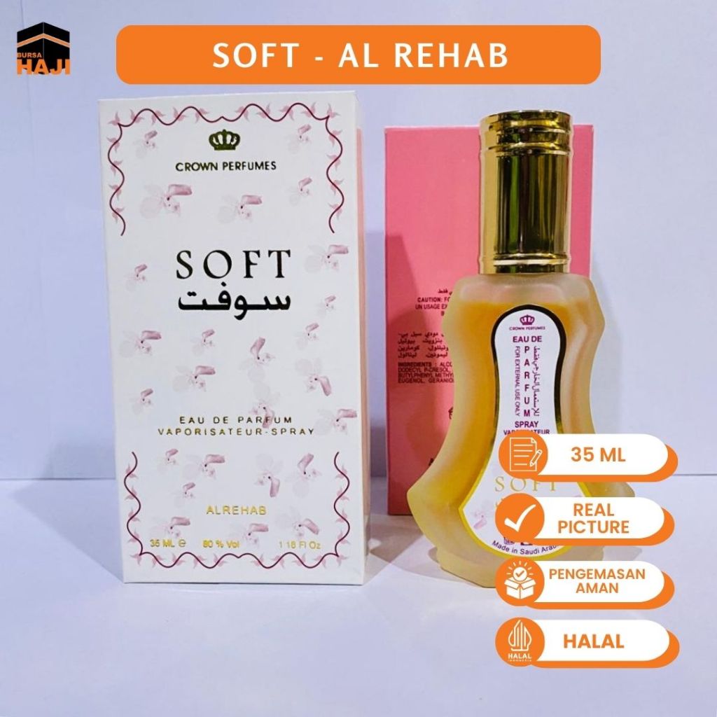 Parfum Al Rehab SOFT BOTTLE SPRAY 35 ml Minyak Wangi Laki Sholat Tanpa Alkohol Khas Timur Tengah