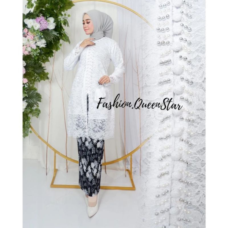 Setelan Baju Kebaya Tunik Brokat Kancing 1000 Payet Kebaya Kancing Depan Busui Friendly Set Rok Plis