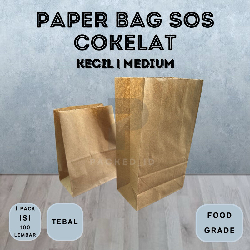 

(100 PCS) Paper Bag Cokelat Kraft SOS Bag Small Medium - Bahan Food Grade Kertas Tebal Dipack per 100PCS
