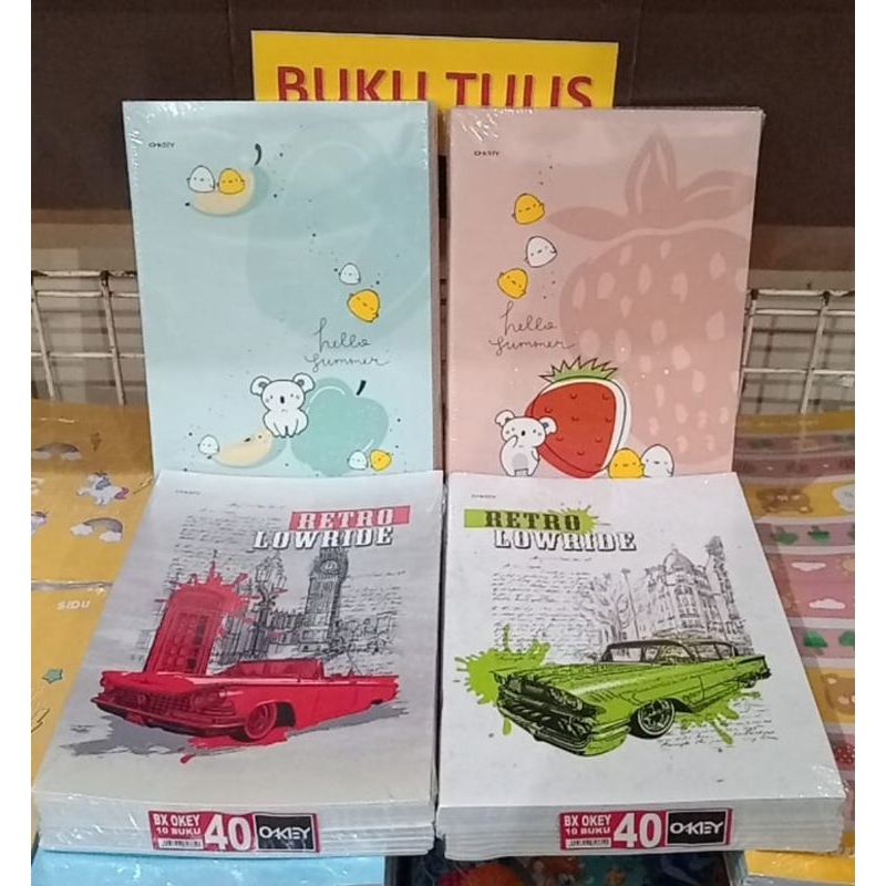 

Buku Tulis Merk Okey isi 40 lembar uk. Boxy /panjang Motif Kartun/Campus (motif acak) (per 1 pack)