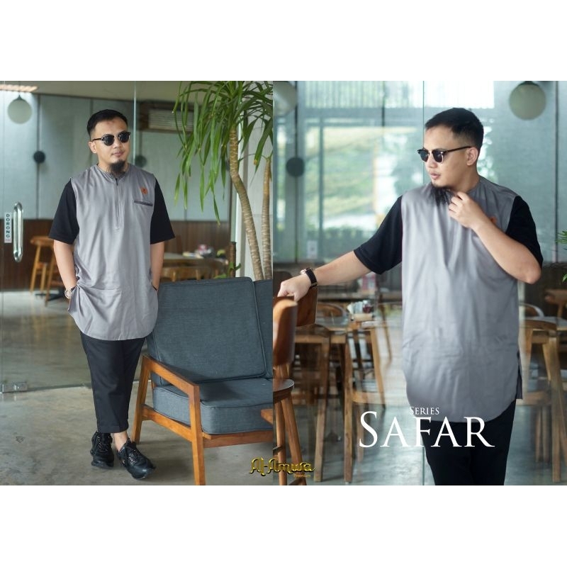 Rompi sholat pria elegan Krah oblong zipper berkualitas dengan bonus tas pouch keren alamwa premium-