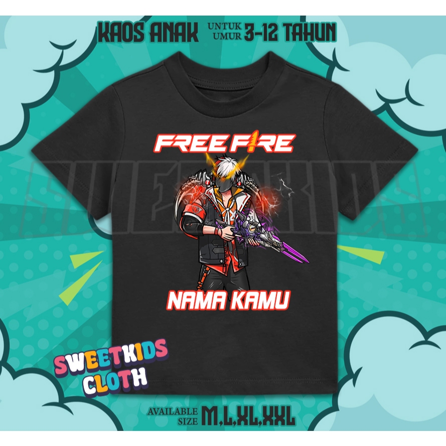 Kaos Anak FF Free Fire Versi Char SG 2 JT / Atasan Baju Anak FF Char SG 2 Free Fire Gratis Nama