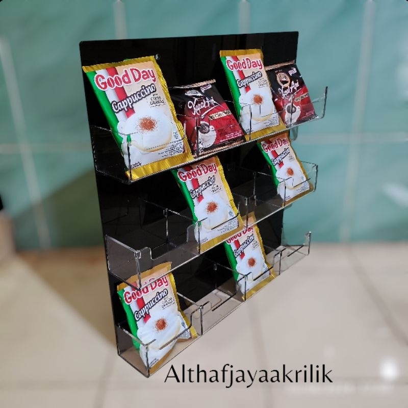display rak kopi / rak kopi akrili tipe gantung