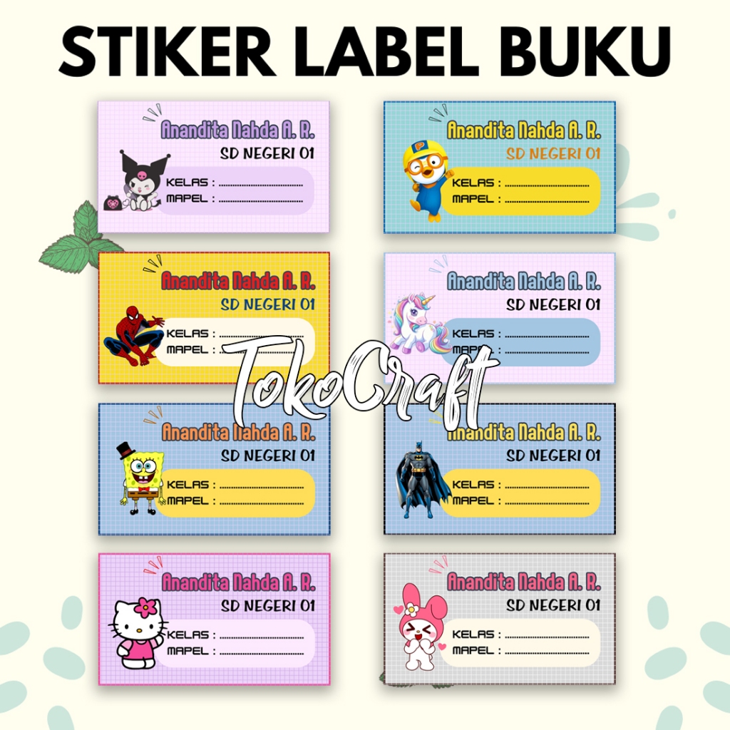 

(40 PCS PER PAK) STIKER LABEL BUKU MAPEL SEKOLAH CUSTOM NAMA TEMA CEWEK DAN COWOK