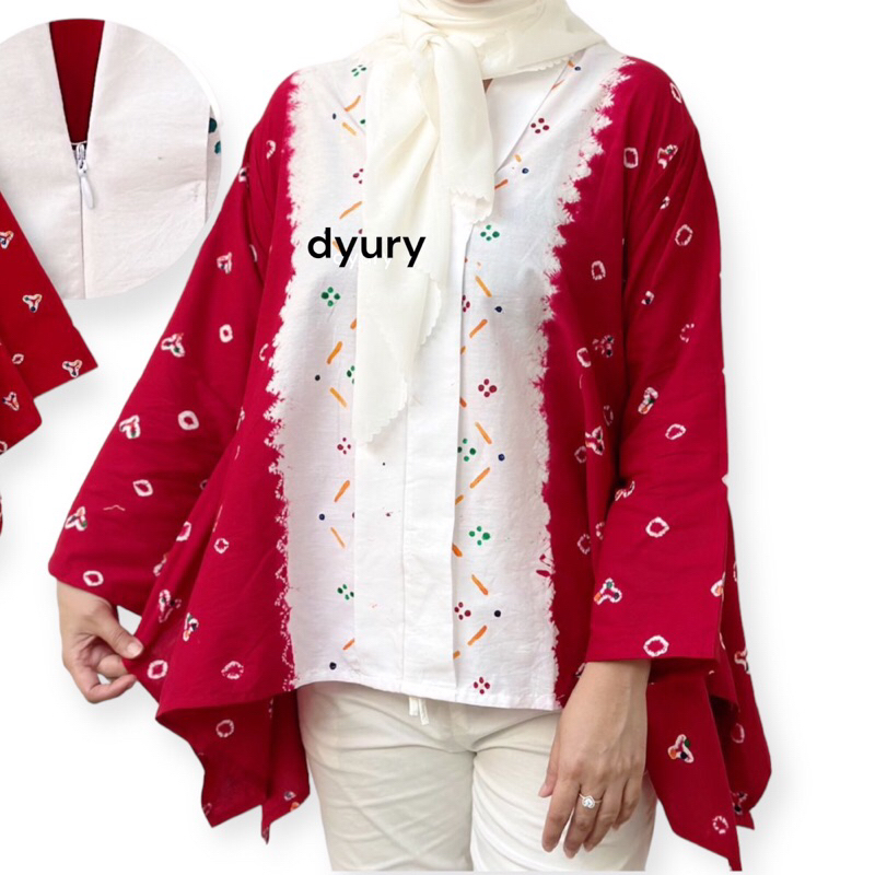 Atasan Batik Wanita Bahan Katun Jumputan Merah Putih Agustusan Handmade Ori Solo Lengan Panjang