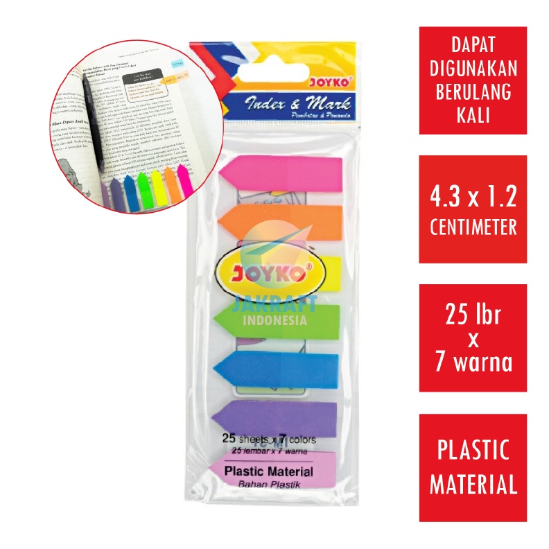 

BERKUALITAS 175 Pcs Index Mark JOYKO IM31 Memo Tempel Plastik Panah Sticky Notes 7 Warna x 25 Lembar