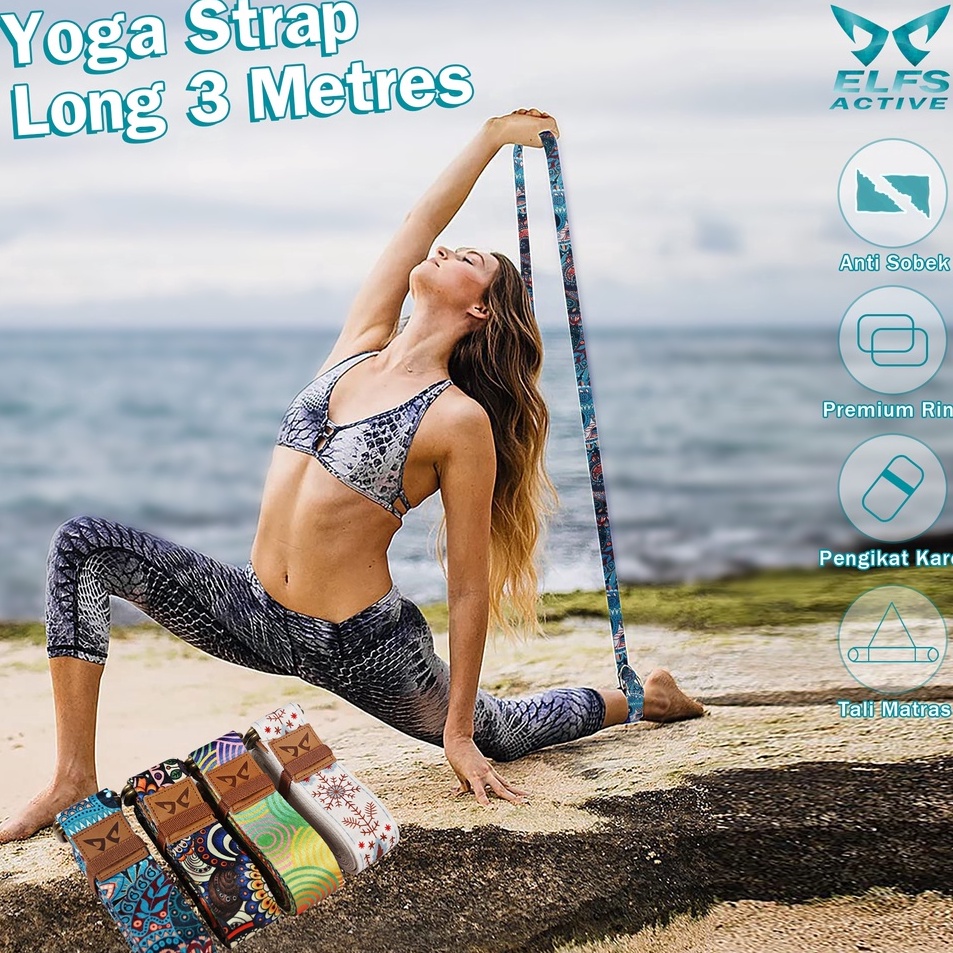 Produk Terkeren  Elfs Active 2in1 Premium Yoga Strap 3m Anti Slip Pilates Yoga Belt Tali Matras