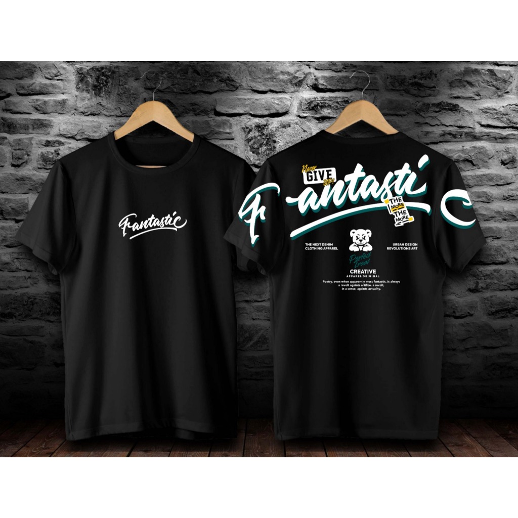 Kaos Distro pria Kaos Motif Give Fantastic Hitam Baju Kaos Lengan Pendek Keren Kaos Kata Kata Viral 